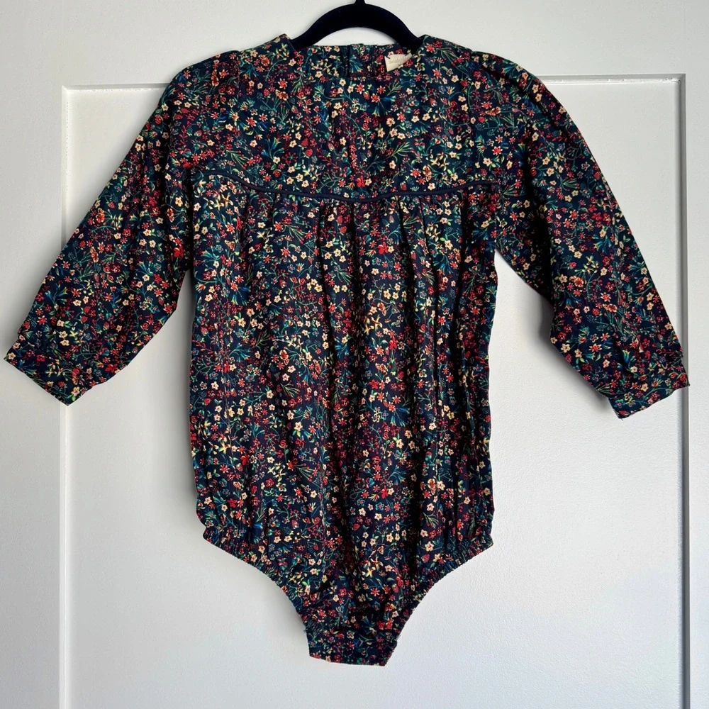 NWT Analogie by Lil Legs Luxe Navy Floral Corduroy Romper Sz 2-3 Holiday Outfit